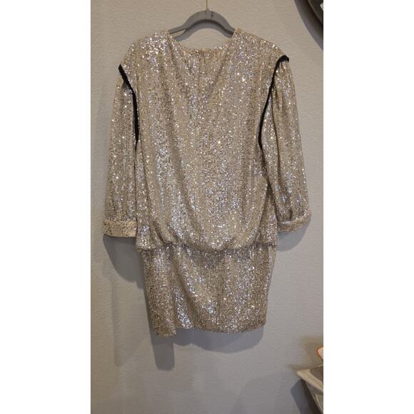 7 For All Mankind Shift Dress Womens L Gold Sequin Long Sleeve Scoop Neck - Picture 8 of 10